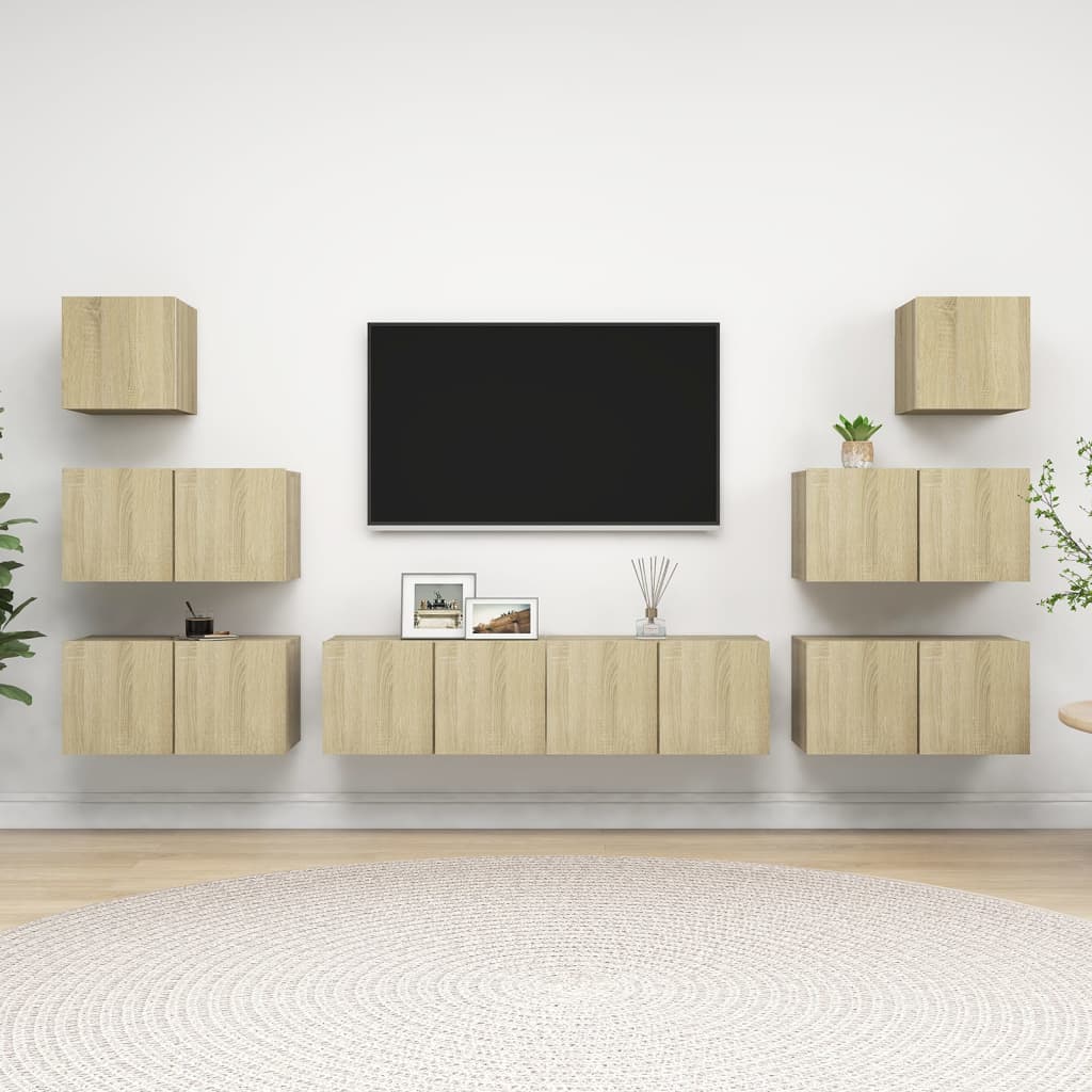 8 Piece TV Cabinet Set In Sonoma Oak Effect Particle Board