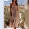 2026 European and American Retro Vacation Style Khaki Striped Summer Dress
