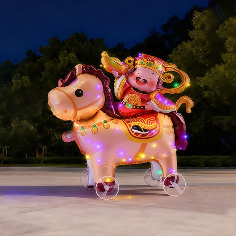 Glowing 4D Cartoon Foil Balloons Horse Stand Walking Balloon Wheel Accessories With Wheel For Kids Birthday Party Decoration