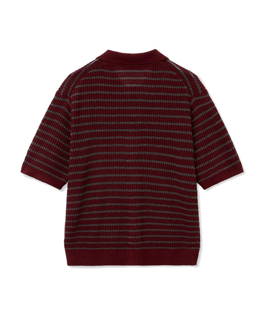 INTEMPOMOOD Honeybee Stripe Collar Knitwear_Wine
