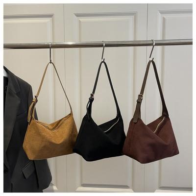 Elegant Large Capacity Shoulder Bag Adjustable Strap Zipper Tote Bag Suede Crossbody Bag Commuting