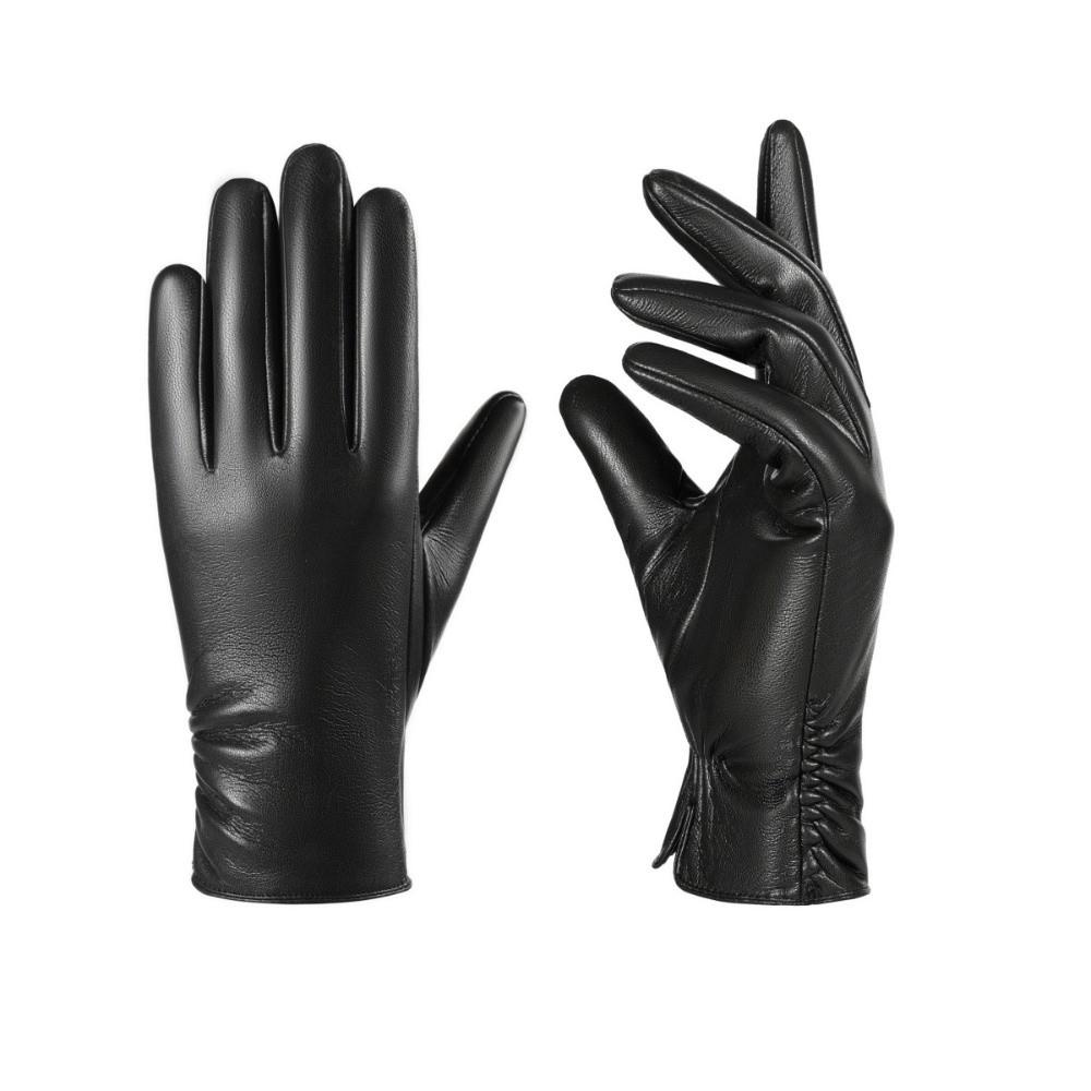 

Рукавички з п ятьма пальцями з ПУ шкіри на флісовій підкладці Зимові теплі рукавички Жіночі рукавички Для водіння Активність чорний