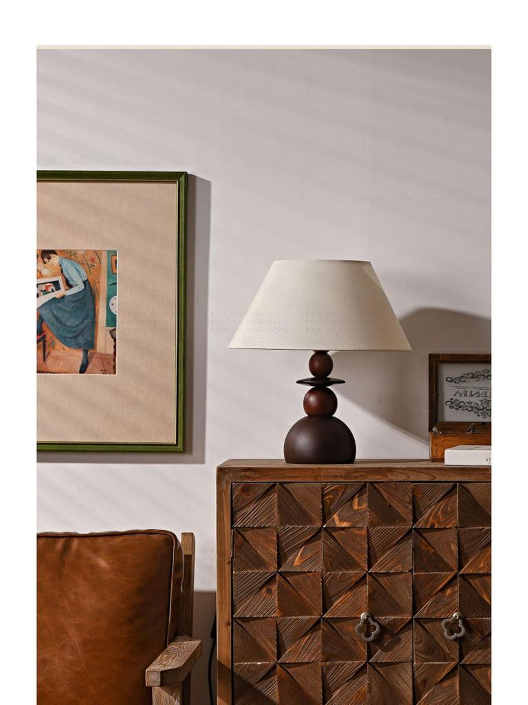 French Mid-Century Style Wabi-Sabi Wooden Bedside Table Lamp - Retro Designer Bedroom/Study Atmosphere Light