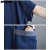 Dimanaf Plus Size 2024 Spring Summer Women Denim Dress Casual Vintage Loose Oversized Long Dress Irregular