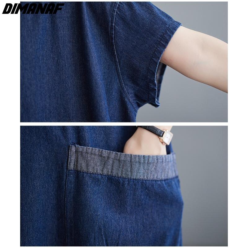 Dimanaf Plus Size 2024 Spring Summer Women Denim Dress Casual Vintage Loose Oversized Long Dress Irregular