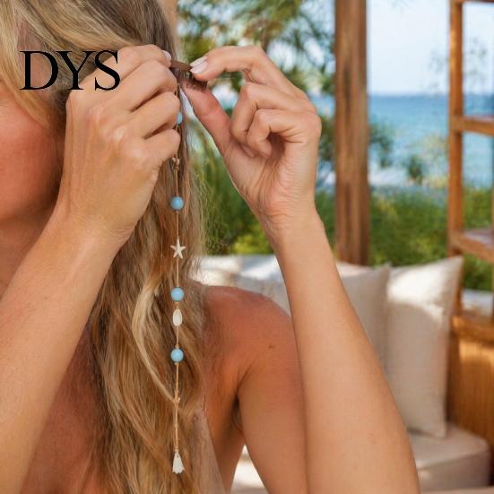Summer Vacation Hair Jewelry Beach Mermaid Clip, Starfish Shell Bead Chain for Women, Gift Seaside Lovers Boho Coastal Styling Tool Wedding