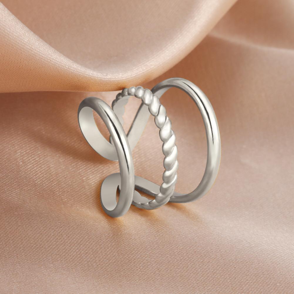 Stainless Steel Women Rings Geometric Heart Aesthetic Adjustable Open Finger Ring Fashion Party Jewelry Gifts