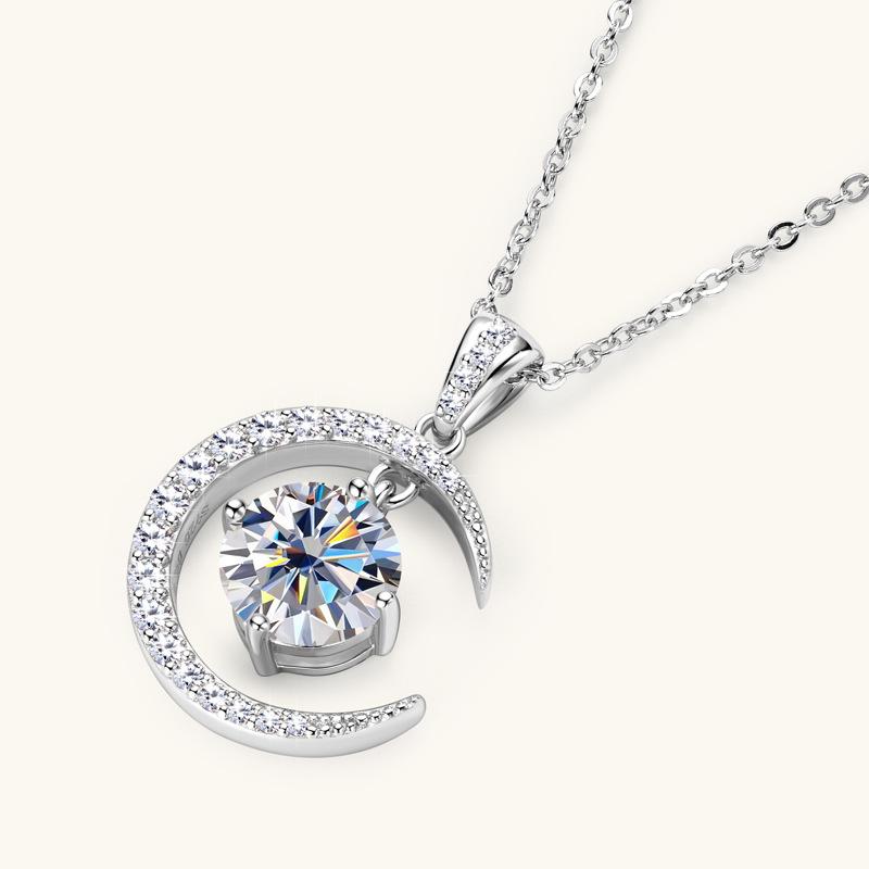 Silvere Glam Cross-border Fashion Crescent Moissanite Pure Silver S925 Necklace, A High-end Design Pendant For Women