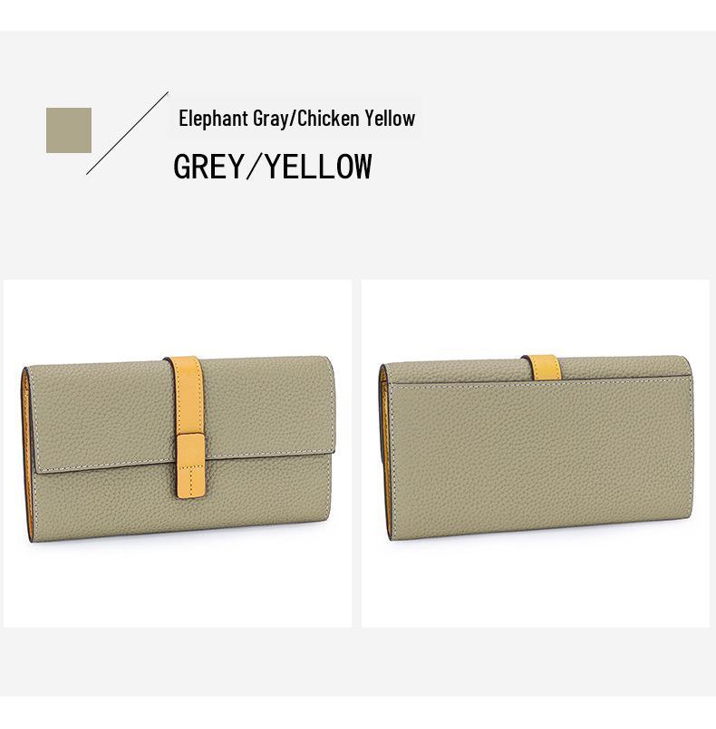 Women's Top Grain Cowhide Color Block Long Wallet - Large Capacity, Multifunctional Clutch & Phone Bag