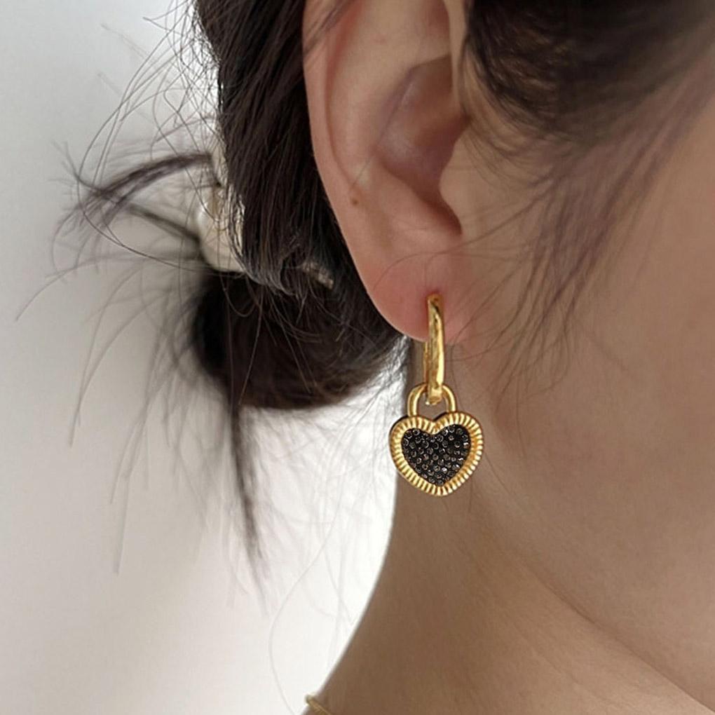 1 Pair Heart Hoop Earrings Glitter Zircon Dangle Earring Lock Shape Ear Hook Jewelry Fashion Accessory for Banquet