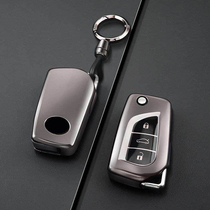 Metallic Gray Tpu For Toyota Camry Levin Corolla Reiz Highlander 2 3 Button Flip Folding Remote Car Key Case Cover Fob Holder