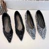 2025 Woman Fashion Pointed Toe Shoes Kawaii Solid Versatile Female Shoes Flats Bling Sequin Soft Sole Shallow Mary Jane Shoes