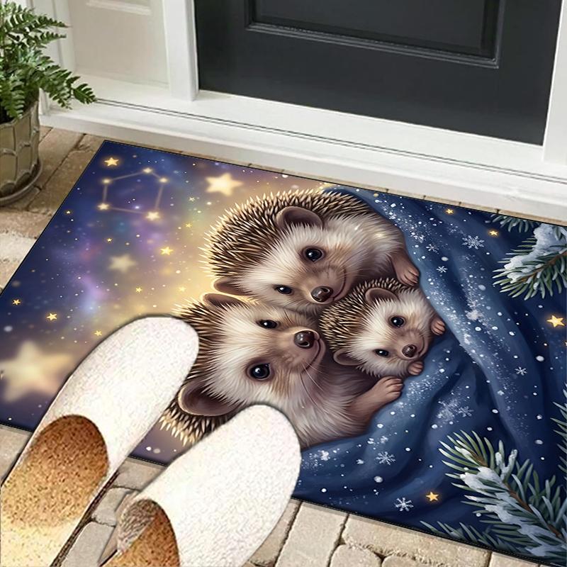 Autumnal Hedgehog Family Office Rug Chair Mat, Entryway Carpet, Suitable for Front Door, Bedroom, Living Room, Desk, Holiday Gift