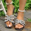 Brand Design Women's Rhinestone Slippers Summer Fashion Gold Silver Flat Sandals Woman Plus Size 43 Comfort Outdoor Beach Slides