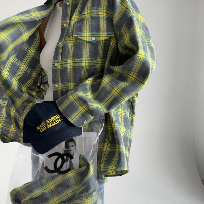 DAFIFY Dámská móda Ležérní Jaro Podzim Kostkovaný potisk Dlouhý rukáv POLO Límec Halenky a Košile