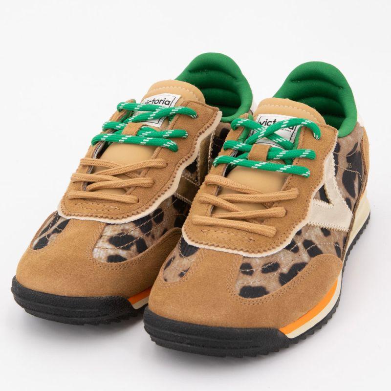 Baskets double lacets imprimé léopard avec liseré orange Femme VICTORIA