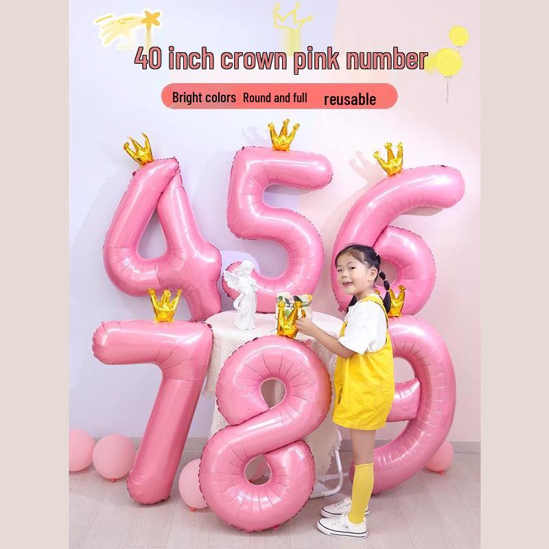 Gradient Color Crown Number Balloon Pillar, 32-40 Inch, First Birthday Party Decoration