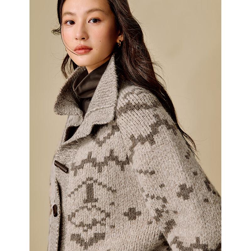 Dámský retro pletený kardigan INMAN s vysokým límcem a vzorem Fair Isle