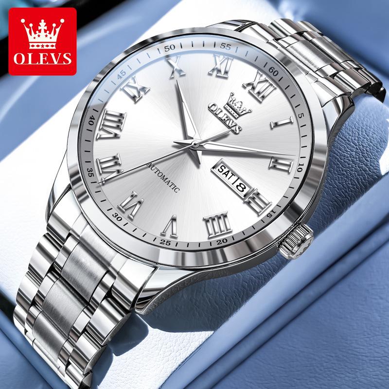 Olevs Men's Roman Minimalist Automatic Mechanical Watch with Double Calendar