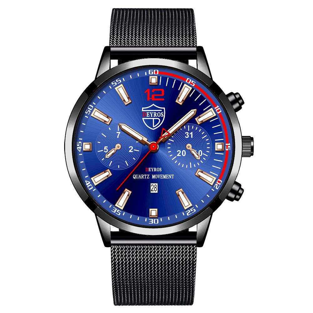 Stainless Steel Mesh Strap Watch Men'S Trend Fashion Calendar Luminous Quartz Watch