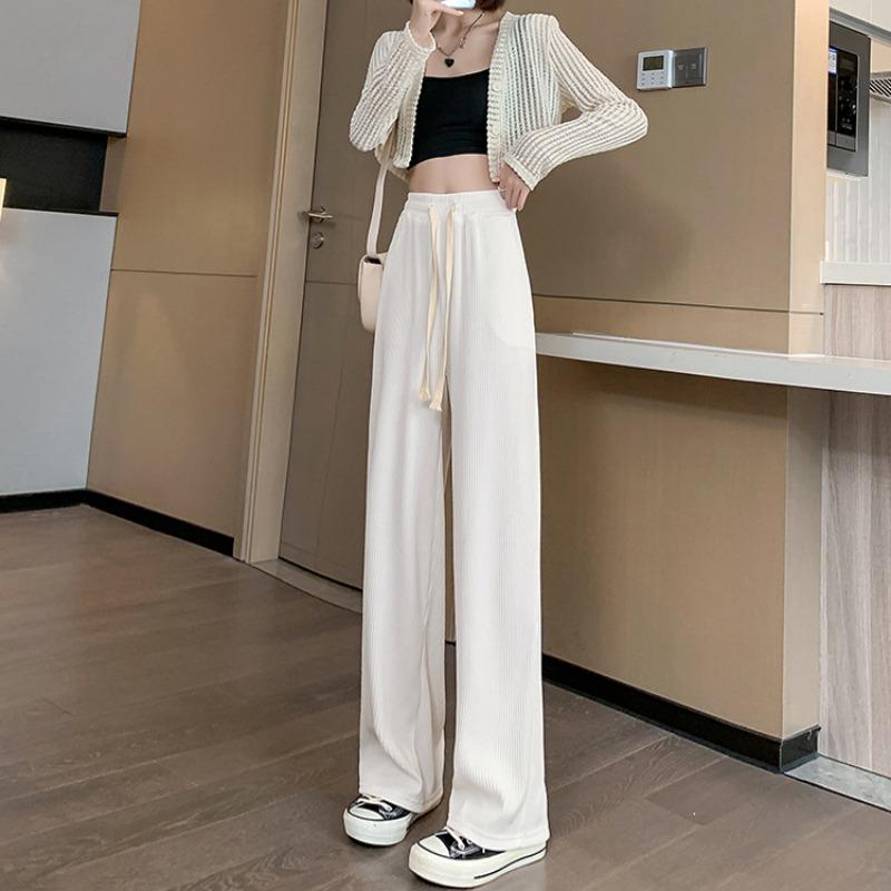 Black Ice Silk Sports Wide-leg Pants Women's High Waist Drape Spring and Summer New Breathable Loose Straight Casual Pants
