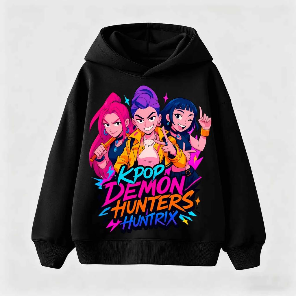 Koreanische Welle Teufelsjäger Druck Kinder Kapuzensweatshirt Junge Mädchen Herbst Winter Täglich Outdoor Lässig Locker Warm Weich Sportbekleidung