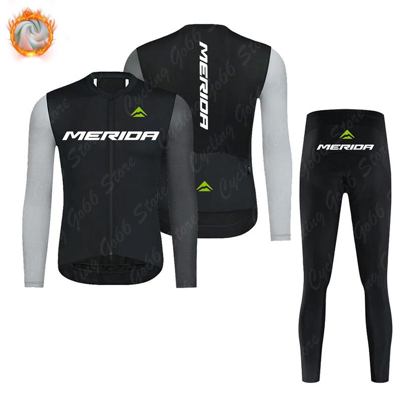 Tým Merida Termální Fleece Cyklistické Oblečení Dlouhý Rukáv Dres Oblečení na Silniční Kolo Ropa Ciclismo MTB Uniforma 2026 Zimní Fleece Teplá Cyklistická Souprava