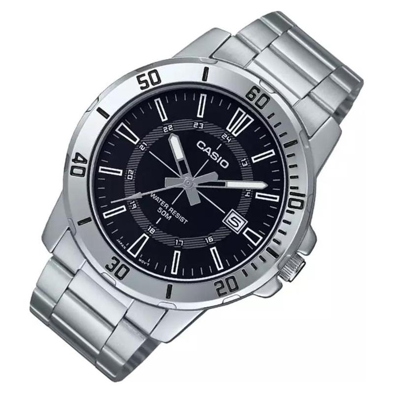 CASIO STANDARD series 50 meters waterproof Quartz Steel Strap men's watch black dial MTP-VD01D-1C
