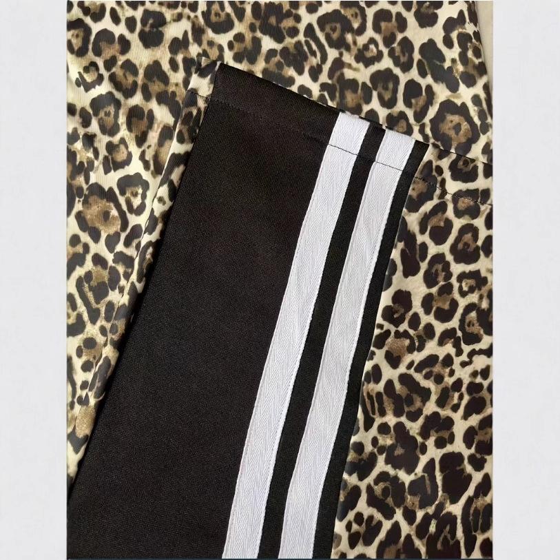 Women's High Waist Leopard Print Color Block Wide Leg Pants Casual Street Loose Trousers