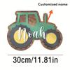 Customized wooden tractor logo, personalized name "Noah" - green and brown farm decoration, suitable for children's rooms or pla
