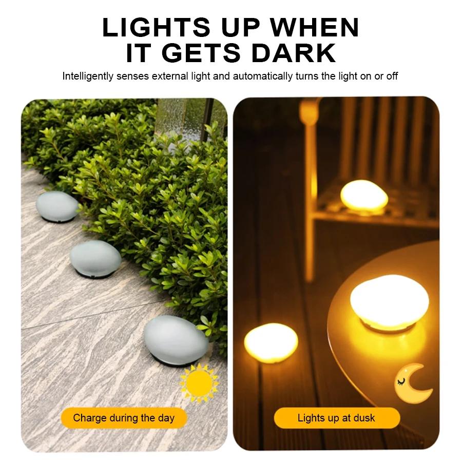 Solar Pebble Lights Outdoor Waterproof IP65, Decorative Garden Stone Lights for Pathway/Lawn/Yard, 8H Auto Lighting Solar Light