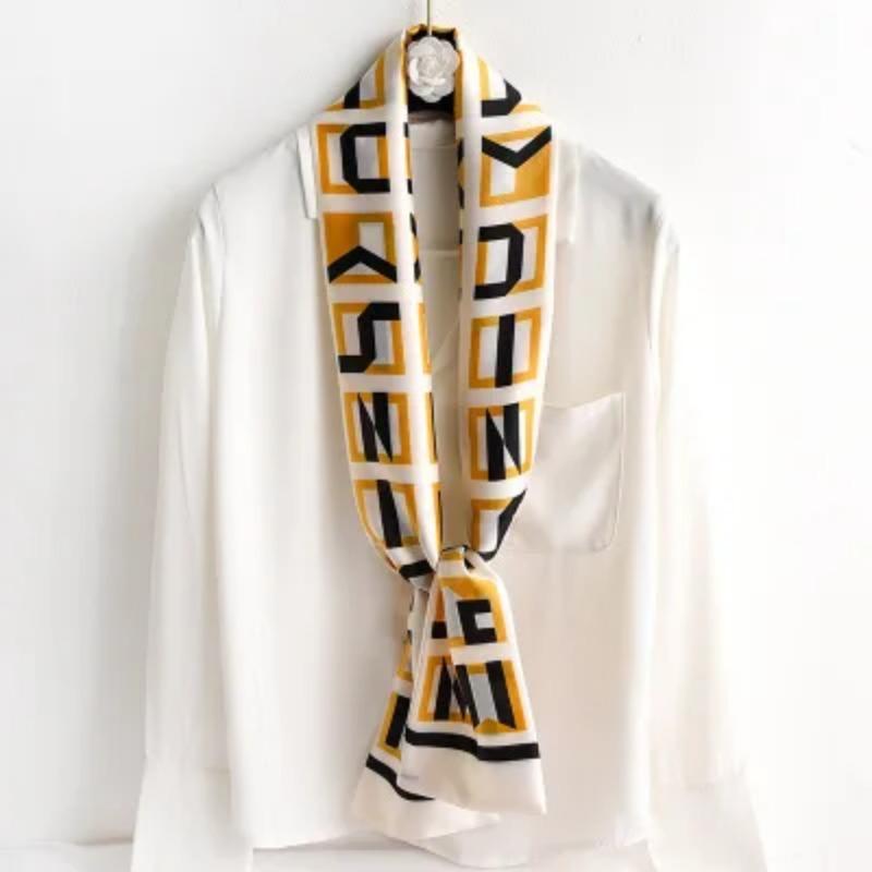 Hijab Real Long Silk Women Print Elegant Neck Scarves Hair Head Ribbon Tie Bag Handle Decoration Foulard Collar Kerchief