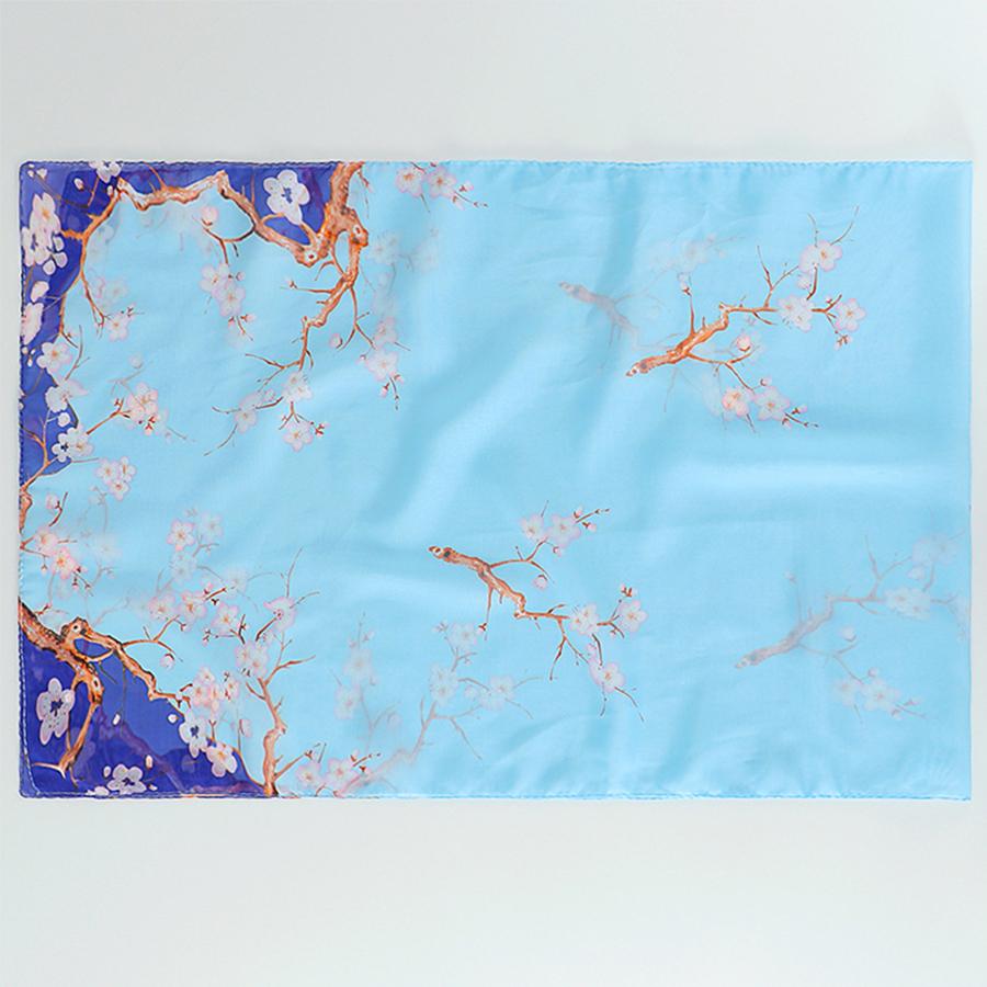 Women's Chiffon Scarf Plum Blossom Pattern Simulation Silk Scarf Long Gauze Scarf Sunscreen Shoulder Bag Headscarf