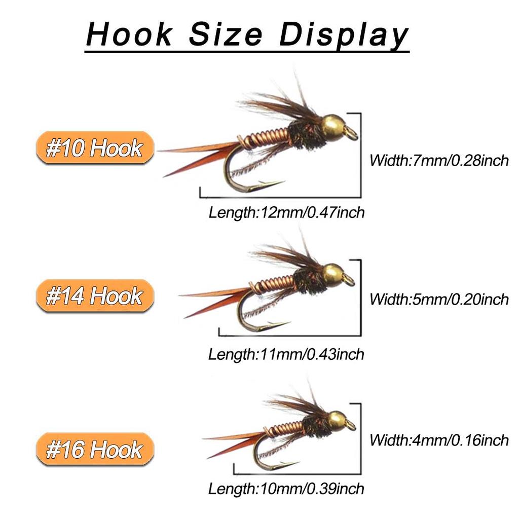 6 Stück Messing Kupfer Perlenkopf Schnell sinkende Nymphen Scud Bug Wurm Fliegen Forelle/Barsch Fliegenfischen Köder