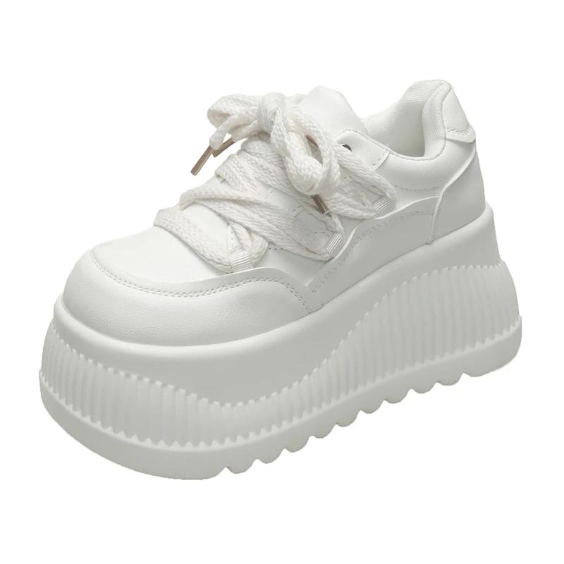 Fashion Casual Chic Platform Breathable Sneakers Lace-up Comfortable Anti Slip Thick Bottom Womens Running Shoes Black White