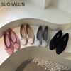 Fashion SUOJIALUN Spring New Brand Women Flat Shoes Fashion Round Toe Shallow Slip On  Ballerinas Shoes Soft Flat Heel Dress Ballet Shoe