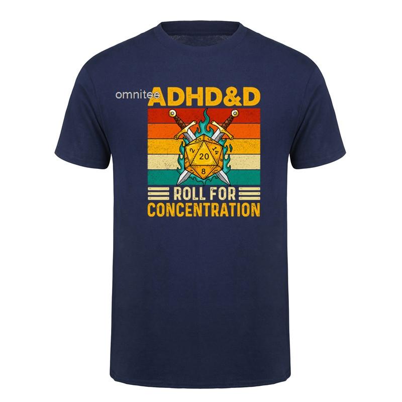 ADHDD Roll for Concentration Tshirt Unisex Funny Gamer Dungeons DM RPG Dice Dragon T Shirts Summer Streetwear Gifts HJ051