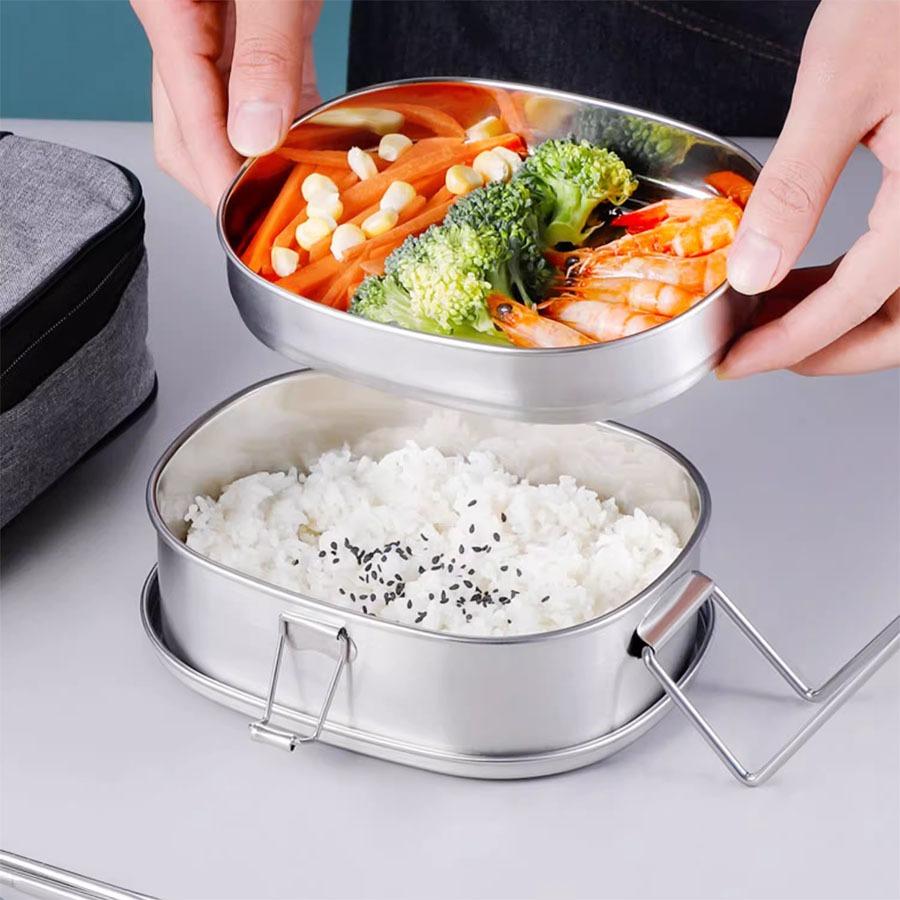 Lunch Box, Lunch Box, Double Lunch Box, Portable Cooker with Handle, Stainless Steel Large Capacity