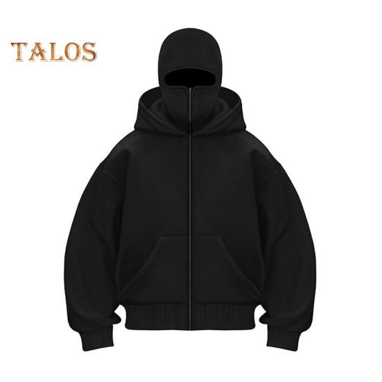 Зимняя теплая толстовка с капюшоном однотонная повседневная куртка унисекс с двойным капюшоном свободный крой толстая теплая толстовка пальто S чёрный 2929₽