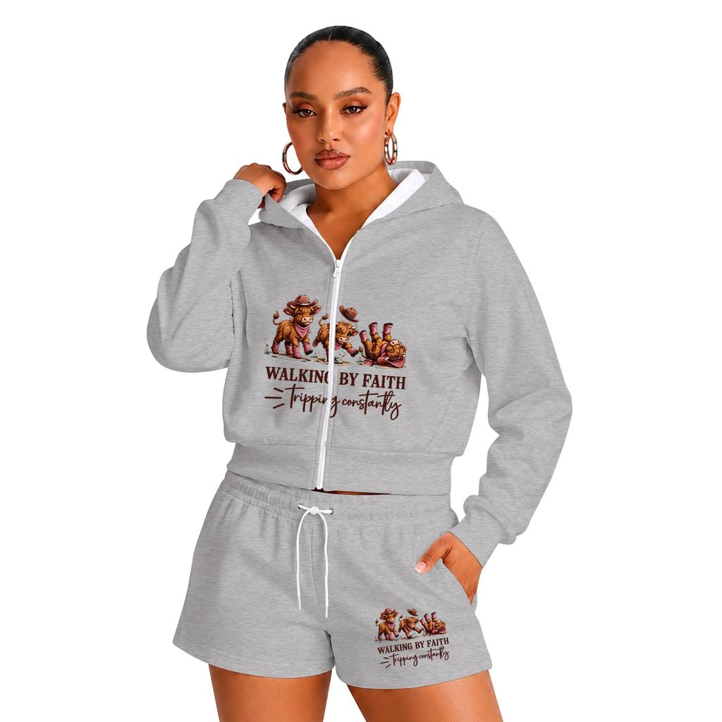 Women's -Inspired Fun Outfit Set with Walk by Slogan for Everyday Wear