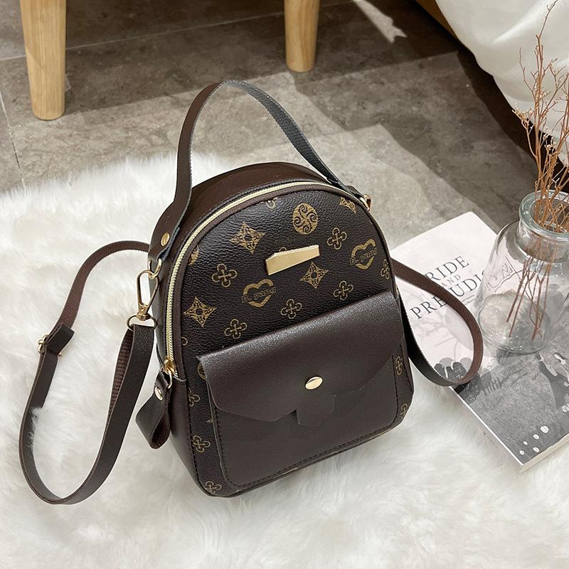 Retro Trend Printed Zipper Double Shoulder Women's Bag Versatile Multi-functional Textured Women's Bag