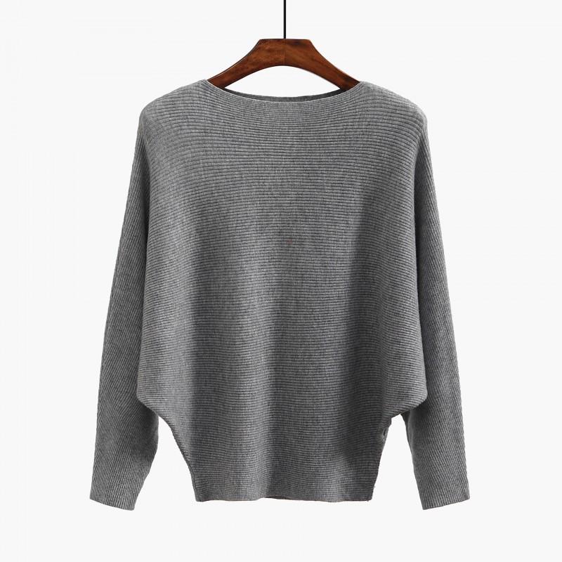 Womens Winter Solid Color Loose Batwing Sleeve Knit Sweater One-Shoulder Neck Long
