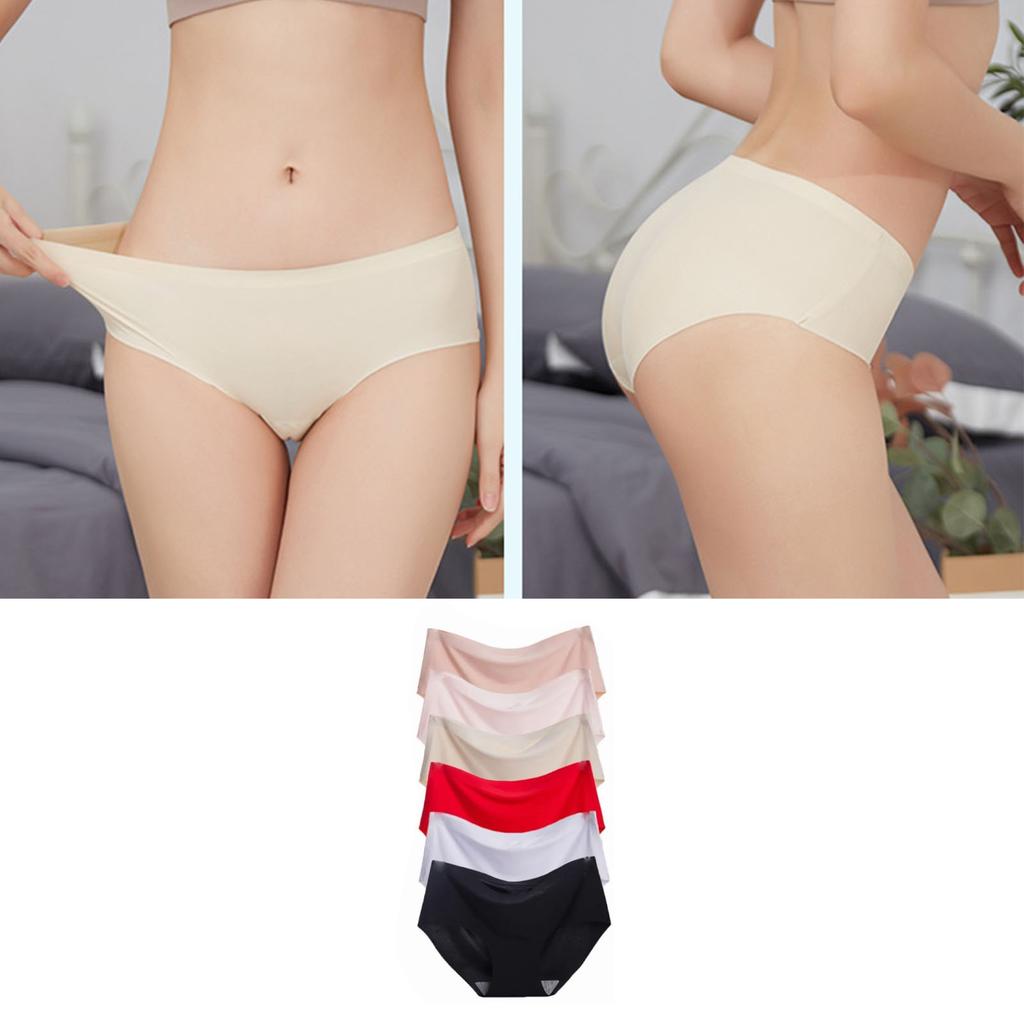 6pcs Women Underwear Mid Waist Seamless Breathable Pure Color Tummy Control Lady Brief Panties XL Multi Color XL