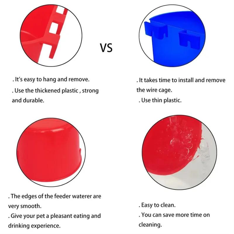 12pcs Feeder Cage Cups Hanging Chicken Water Cups Bowl with Hooks Rabbit Food Plastic Feeding Watering Supplies Pigeon Poultry