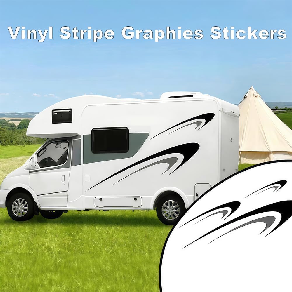 Large Vinyl Decals,Car Body Stickers,Vinyl Stripe Graphics Decals Stickers for Camper,RV,Trailer,Motorhome,Black+Gray,(DB04850ANPCS)