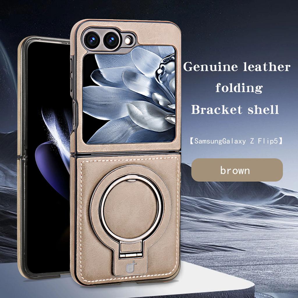 Suitable for Samsung Z Flip6 5 Mobile Phone Case 4 3 Folding Screen Leather Bracket Magnetically Absorbed Wireless Charging Anti Fall Protection Case