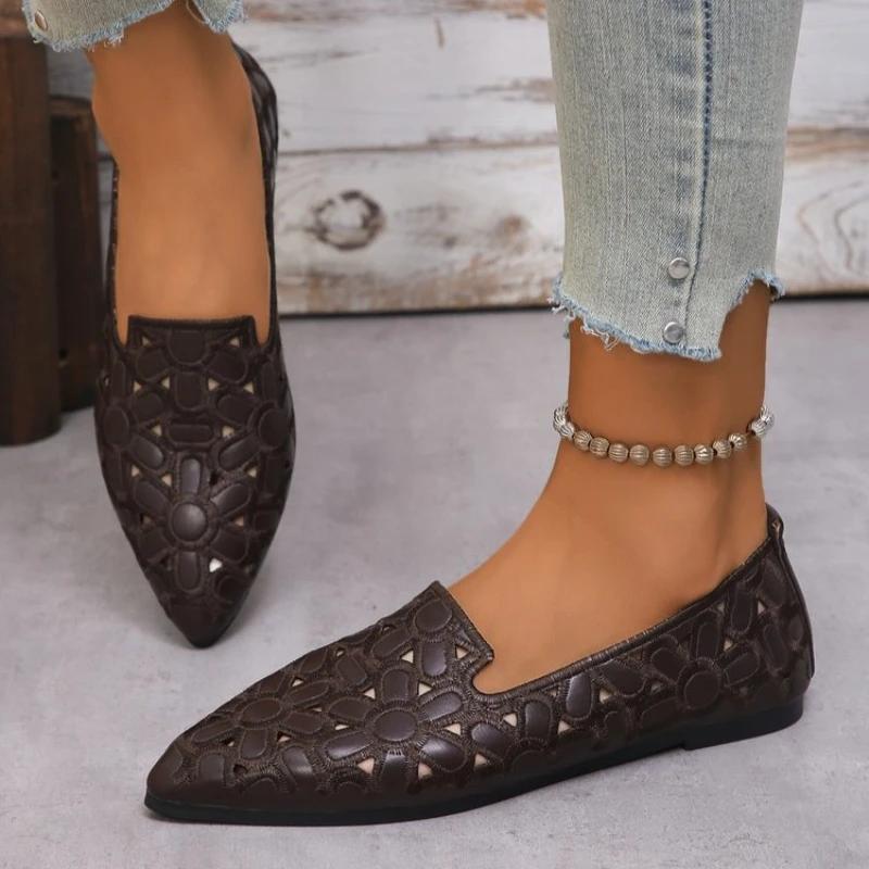 Atmungsaktive Ballerinas Damenschuhe Sommer 2025 Neuankömmling Lederballerinas Damen Mokassins Slipper Lässige Mama-Schuhe Damen Ballerinas