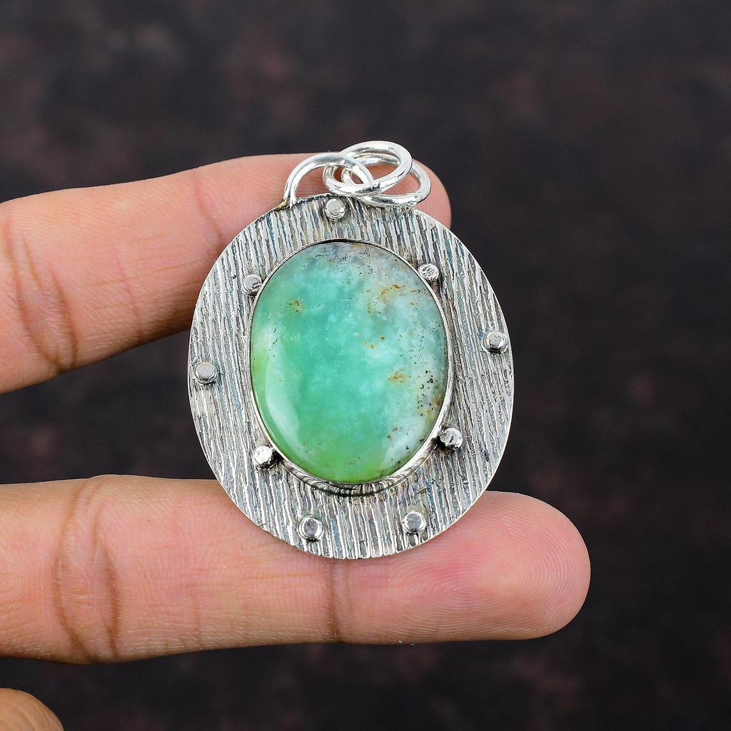 Chrysopras Anhänger 925 Sterling Silber Anhänger Echter Edelstein Schmuck Handgefertigter Anhänger Chrysopras Schmuck Geschenk für Frau Frauen Anhänger