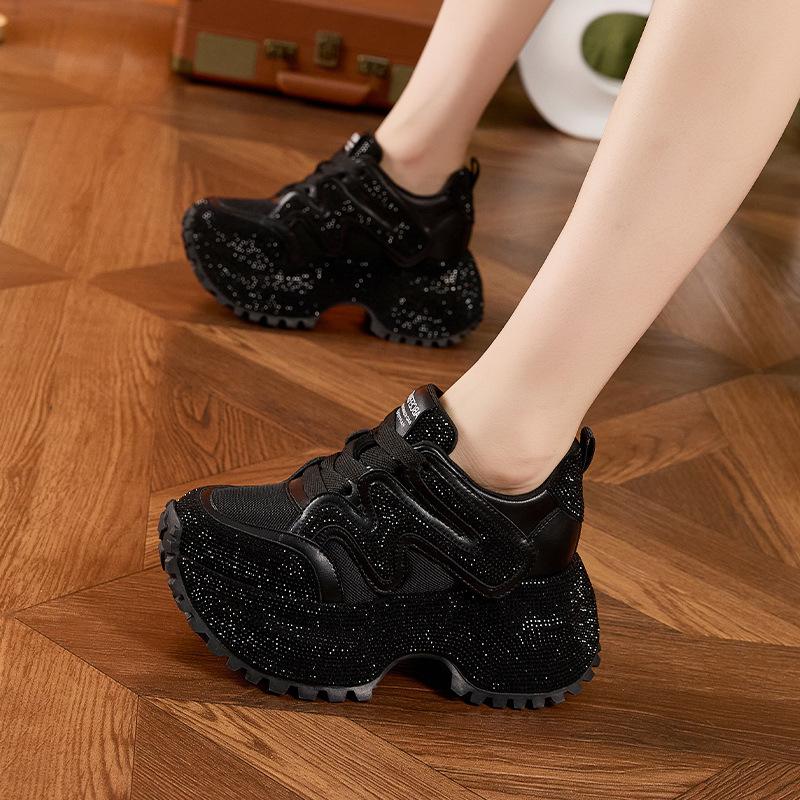 Platform Dad Shoes Women's 2025 Autumn and Winter New Models Full of Diamonds, Small Inner Height Increase Women's Shoes Versatile Casual Sports Shoes
