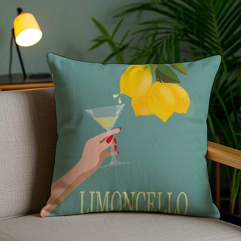 Anime Limoncello Cocktail Pillow Case Custom Printed Brushed Fleece Pillow, Baby Skin-Touch, Eco-Friendly Dye-Sublimation Cushio